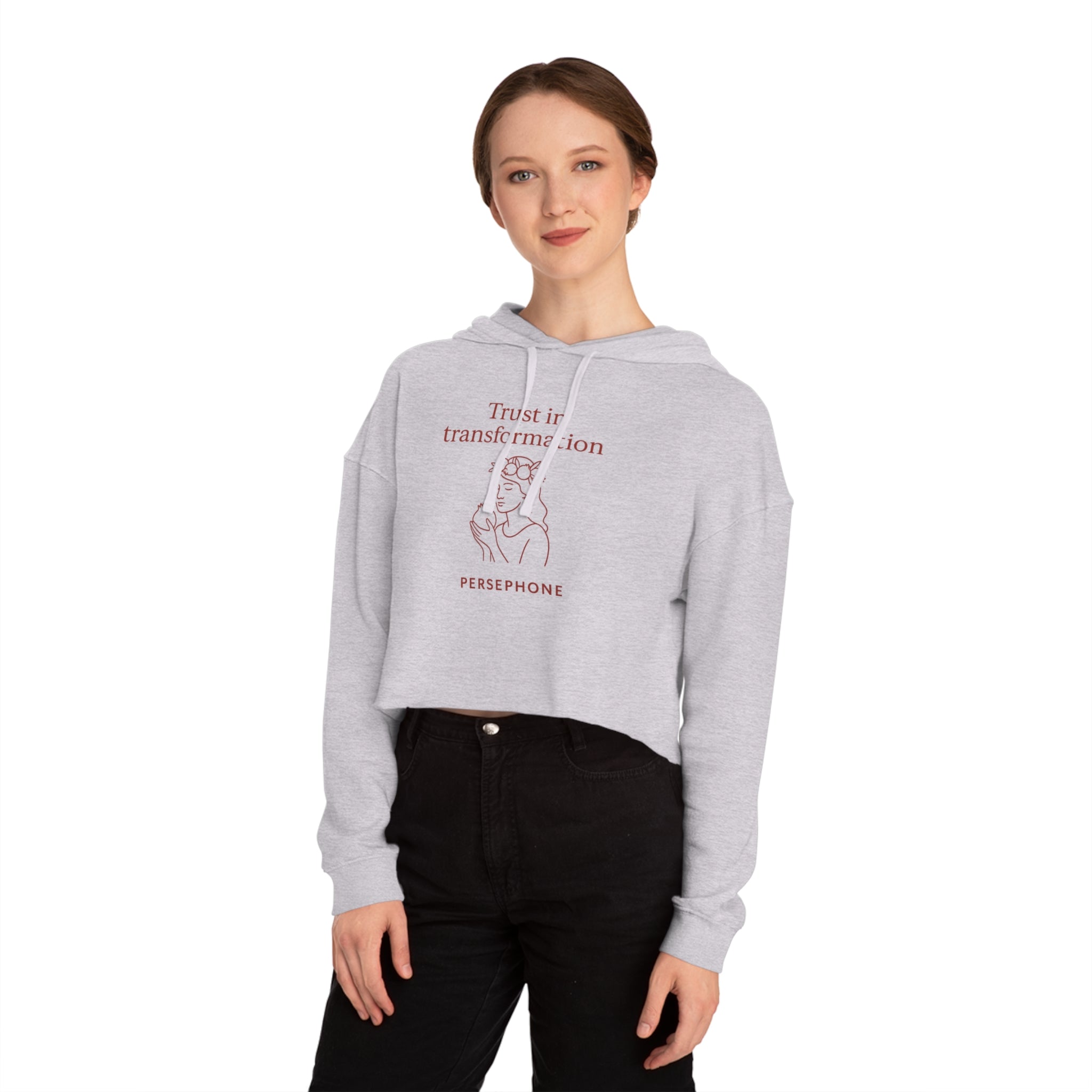 Goddess Empowerment - Cropped Sweatshirt - “I Bloom in Unexpected Places” Persephone Hoodie – Duality & Rebirth Apparel