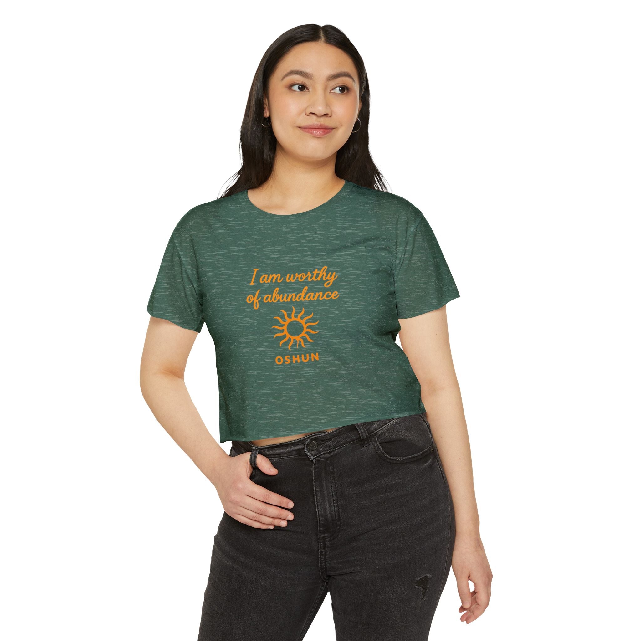 Goddess Empowerment - Cropped Tee |“I Am Worthy of Abundance” Oshun Tee – Sacred Self-Love Tee
