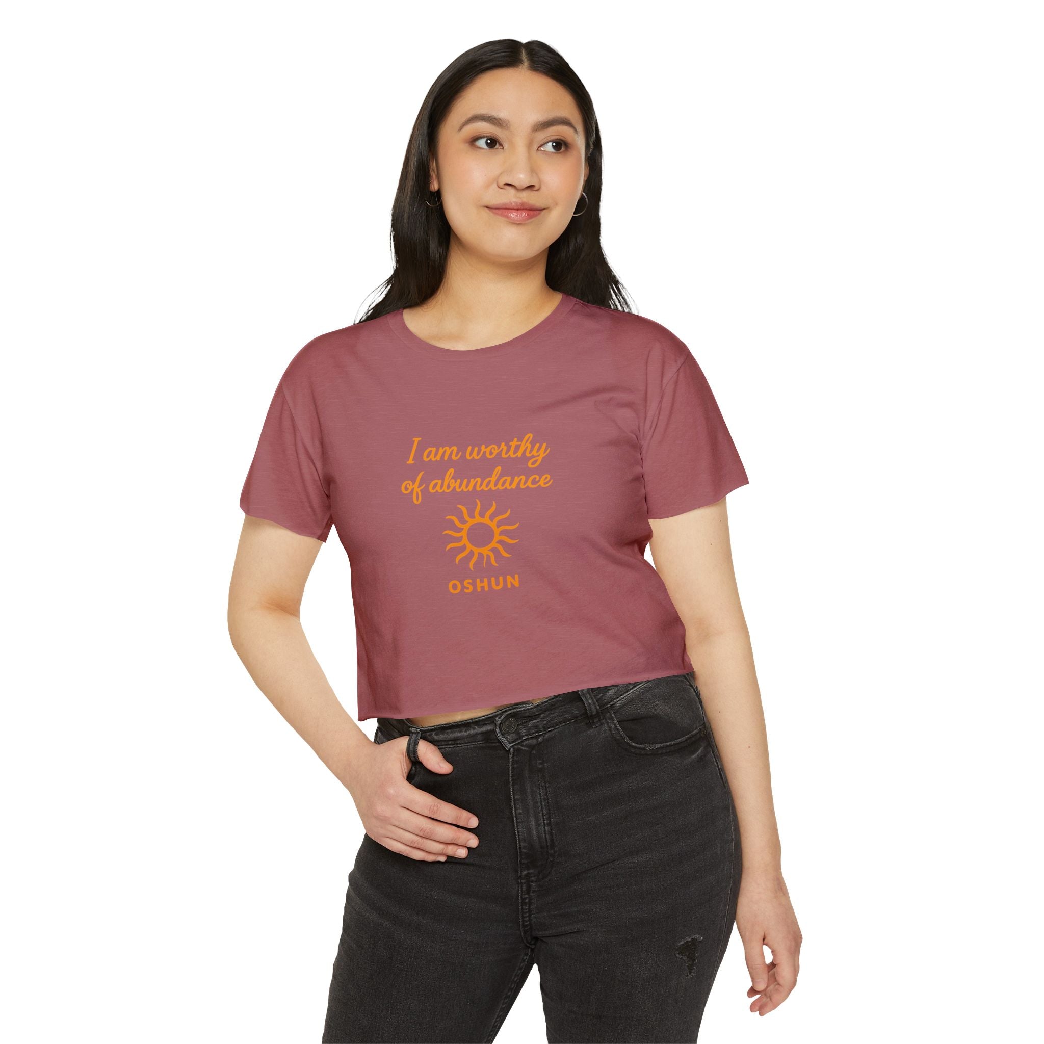 Goddess Empowerment - Cropped Tee |“I Am Worthy of Abundance” Oshun Tee – Sacred Self-Love Tee
