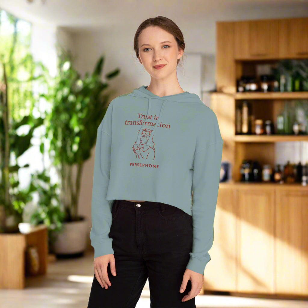 Goddess Empowerment - Cropped Sweatshirt - “I Bloom in Unexpected Places” Persephone Hoodie – Duality & Rebirth Apparel