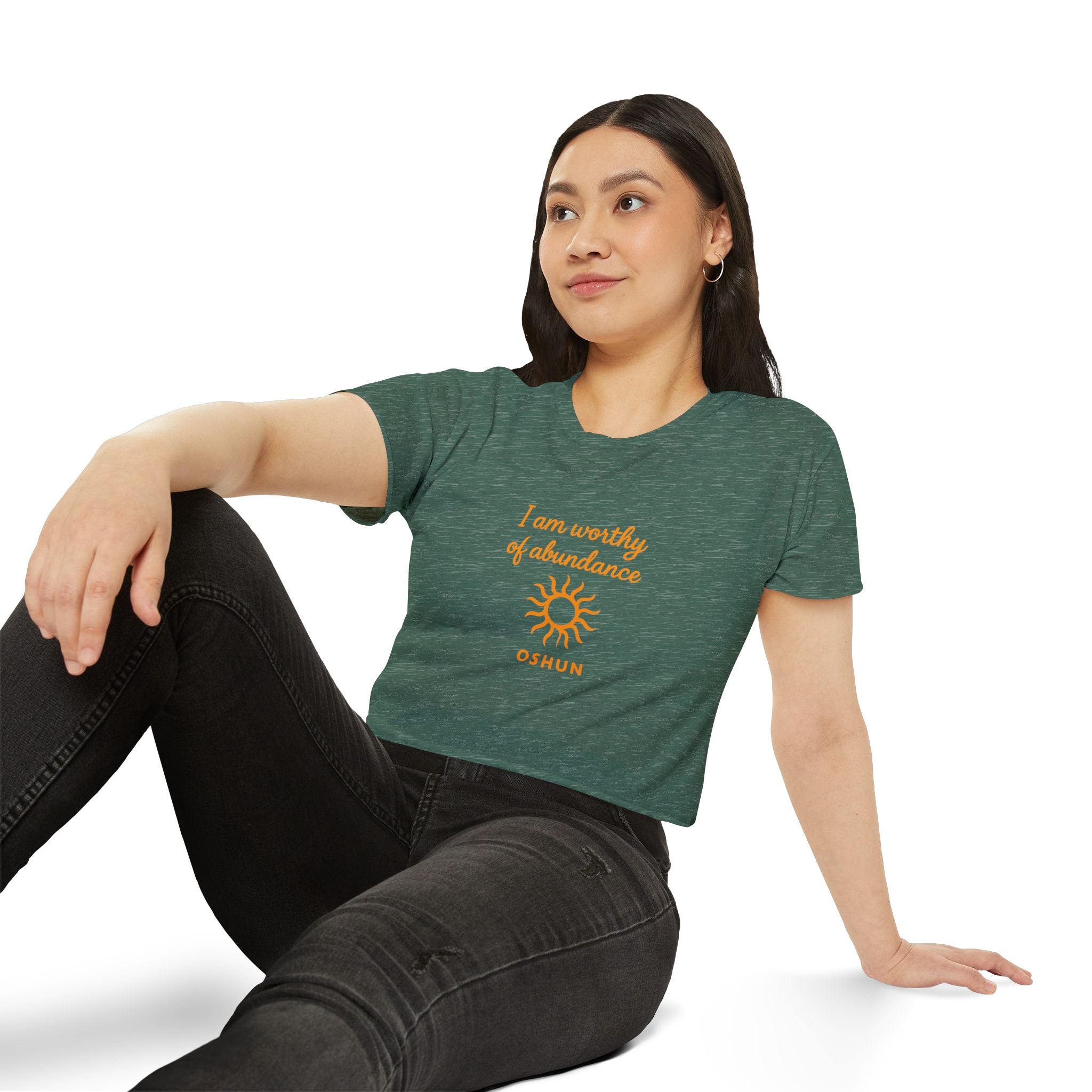 Goddess Empowerment - Cropped Tee |“I Am Worthy of Abundance” Oshun Tee – Sacred Self-Love Tee