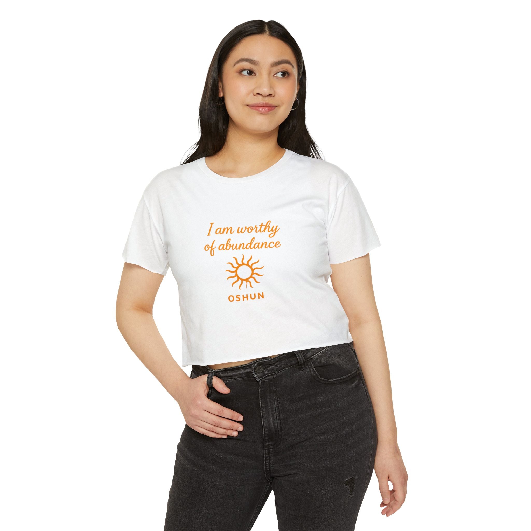 Goddess Empowerment - Cropped Tee |“I Am Worthy of Abundance” Oshun Tee – Sacred Self-Love Tee