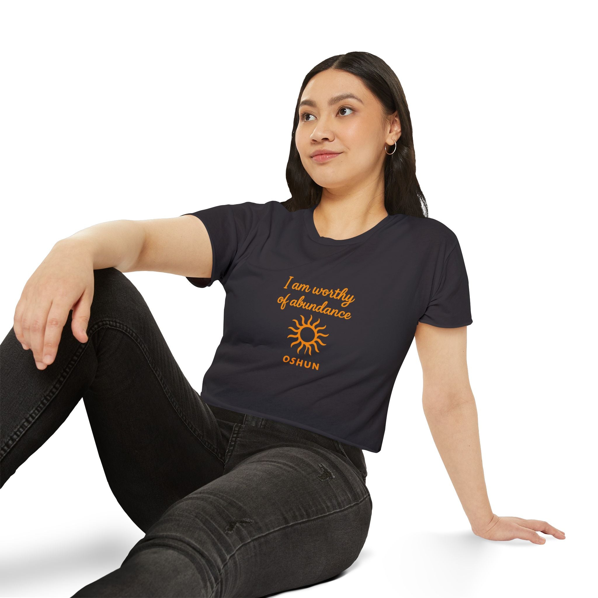 Goddess Empowerment - Cropped Tee |“I Am Worthy of Abundance” Oshun Tee – Sacred Self-Love Tee