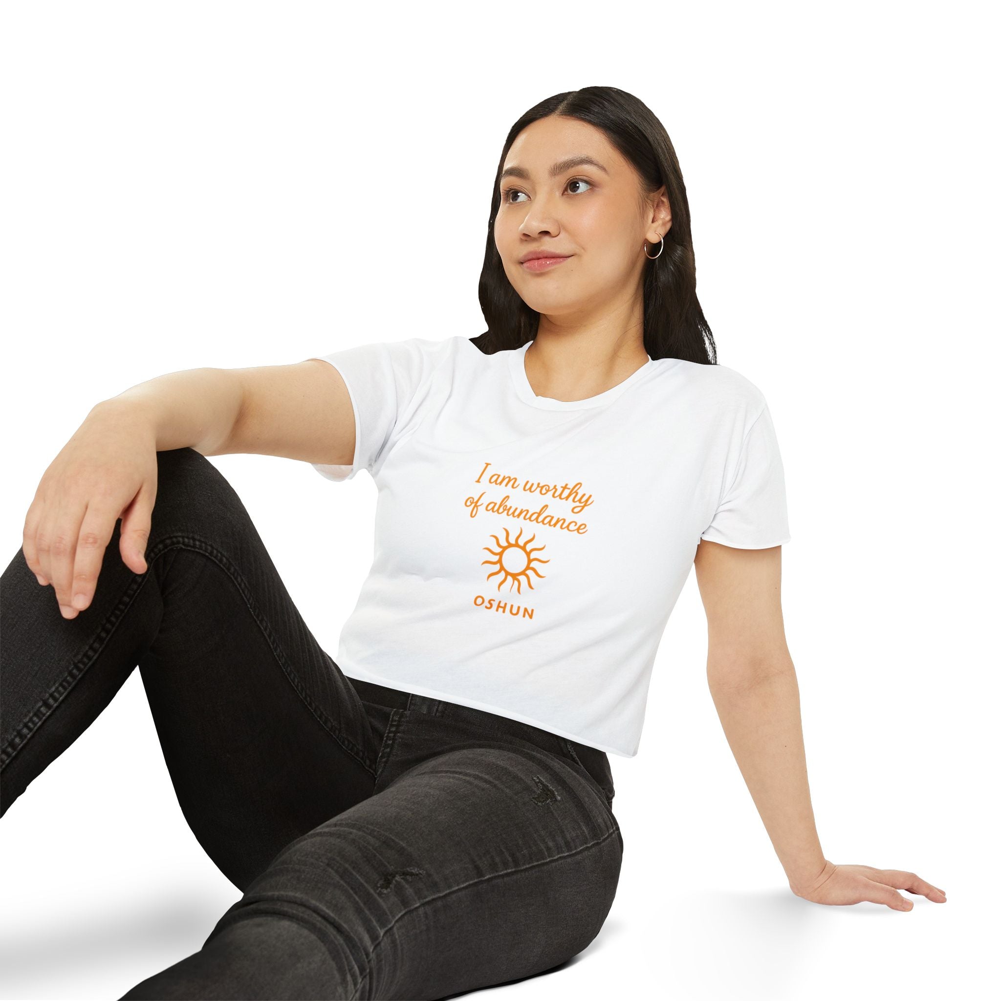 Goddess Empowerment - Cropped Tee |“I Am Worthy of Abundance” Oshun Tee – Sacred Self-Love Tee
