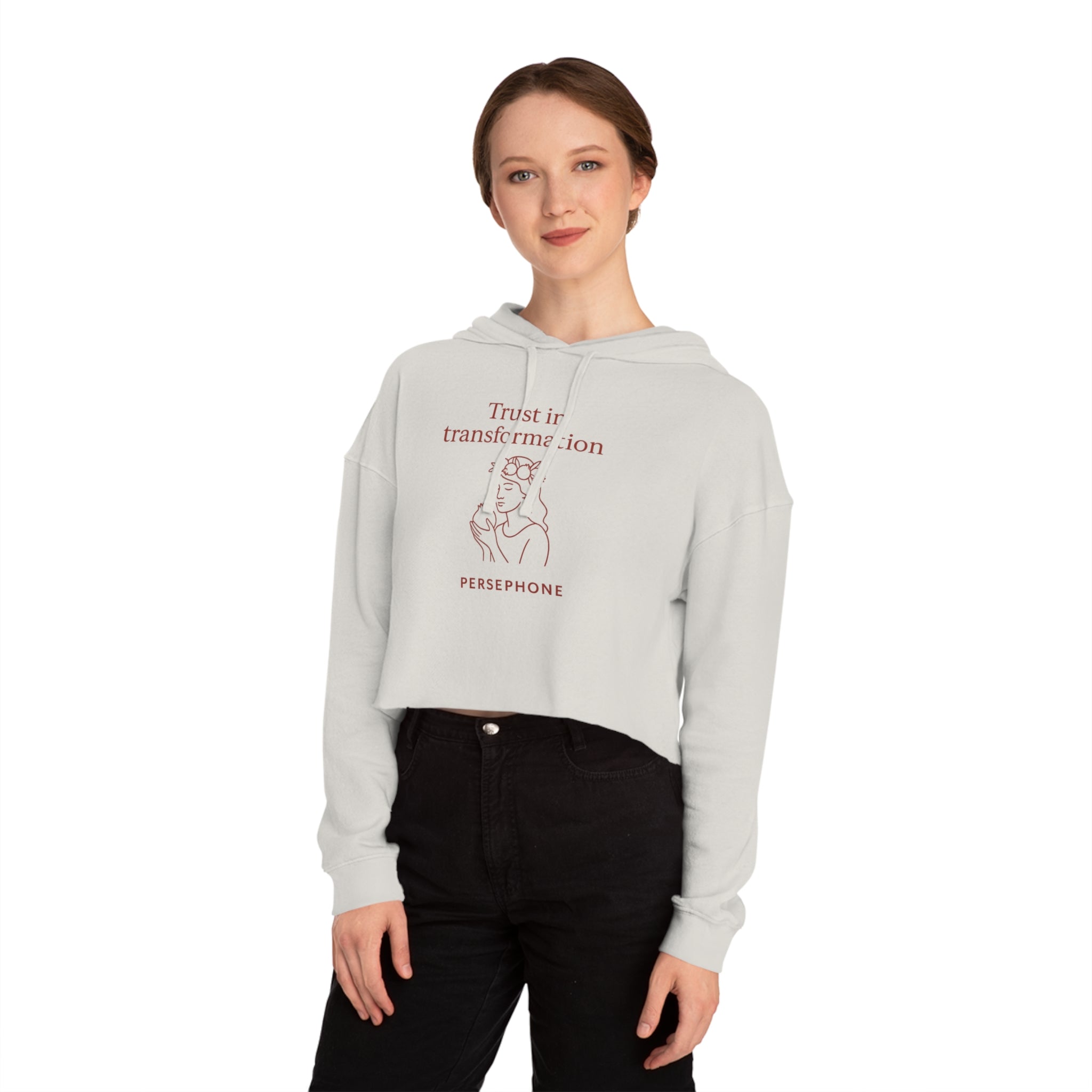 Goddess Empowerment - Cropped Sweatshirt - “I Bloom in Unexpected Places” Persephone Hoodie – Duality & Rebirth Apparel