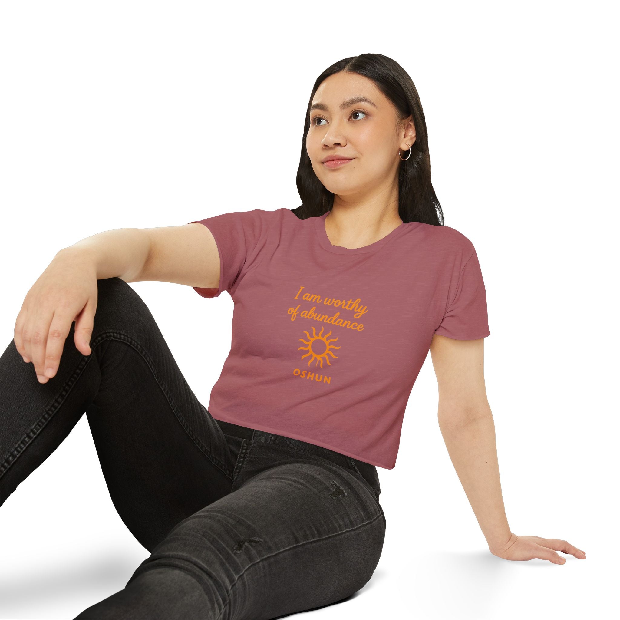 Goddess Empowerment - Cropped Tee |“I Am Worthy of Abundance” Oshun Tee – Sacred Self-Love Tee