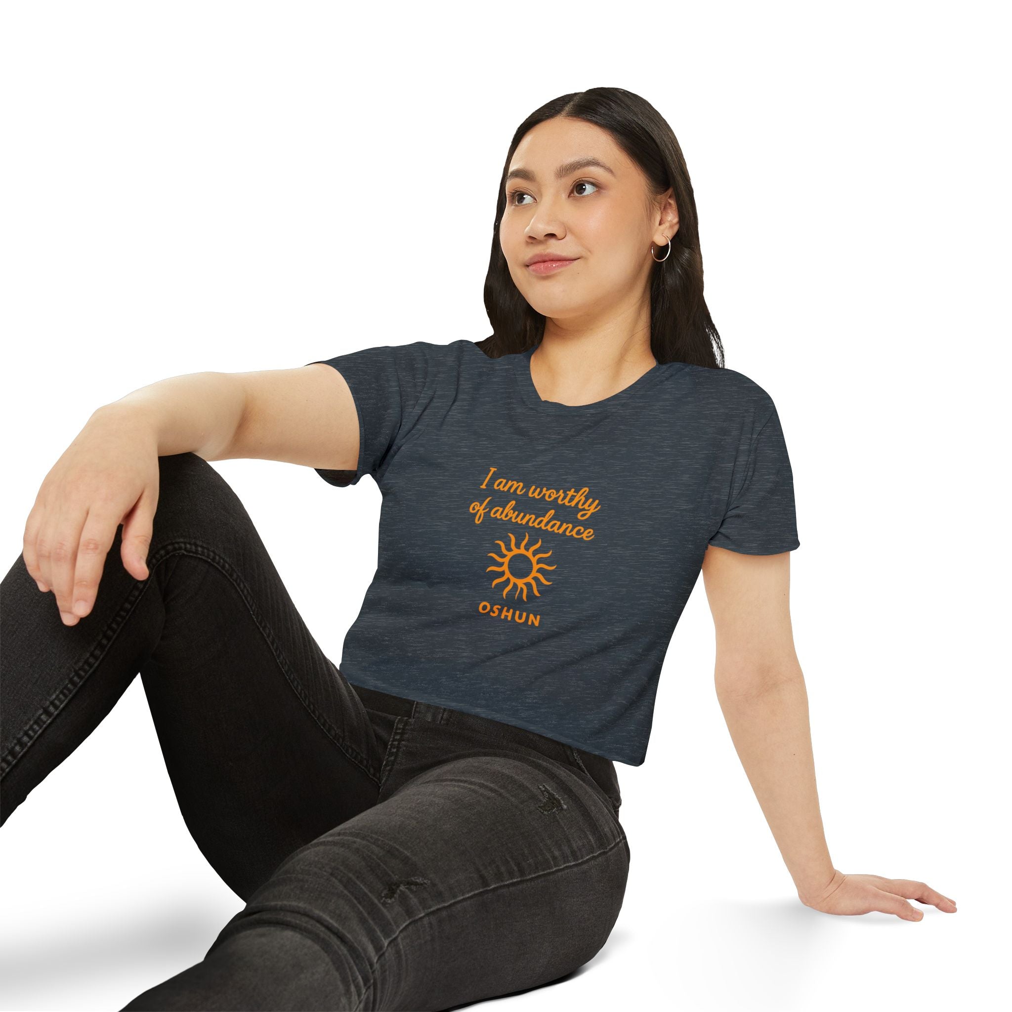 Goddess Empowerment - Cropped Tee |“I Am Worthy of Abundance” Oshun Tee – Sacred Self-Love Tee