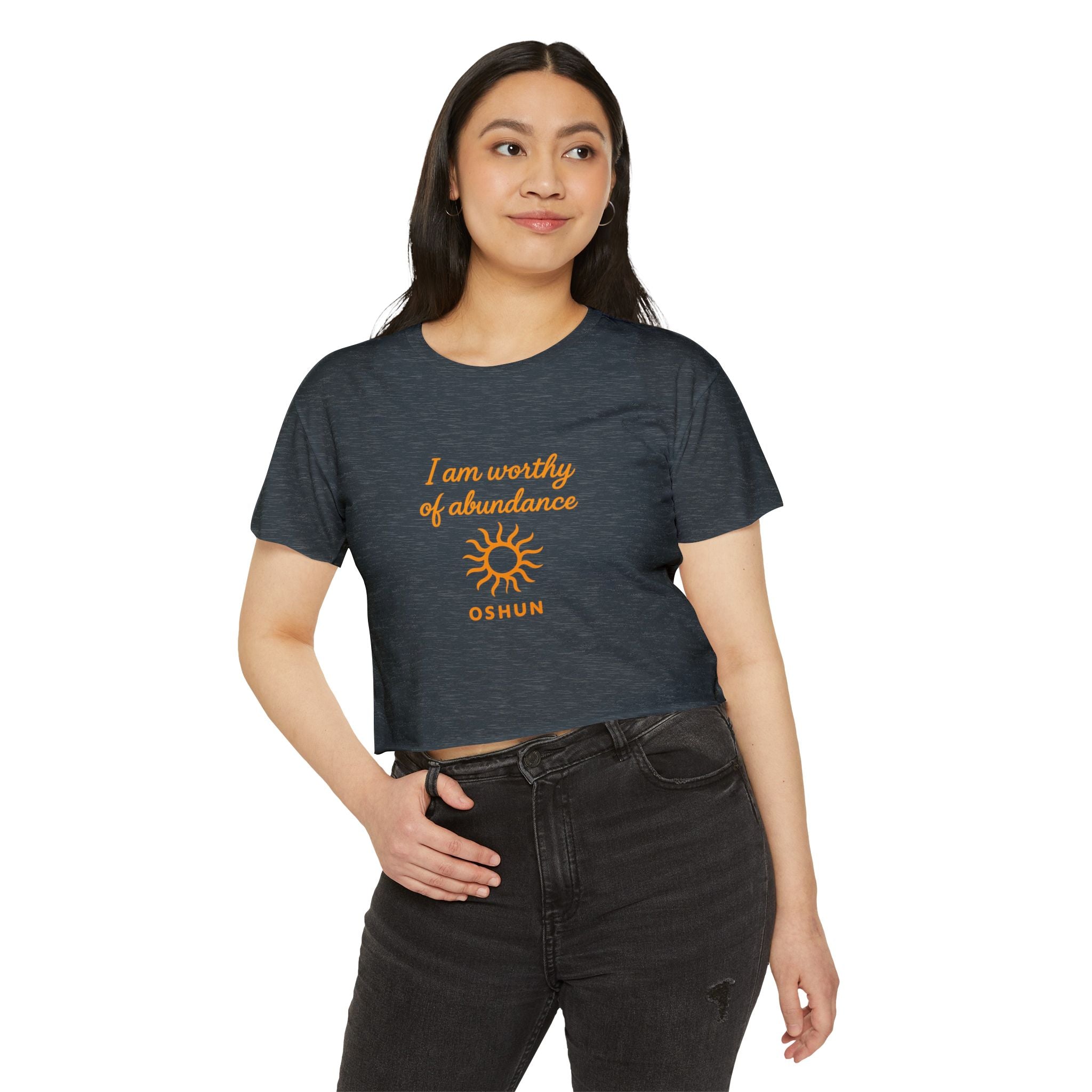 Goddess Empowerment - Cropped Tee |“I Am Worthy of Abundance” Oshun Tee – Sacred Self-Love Tee