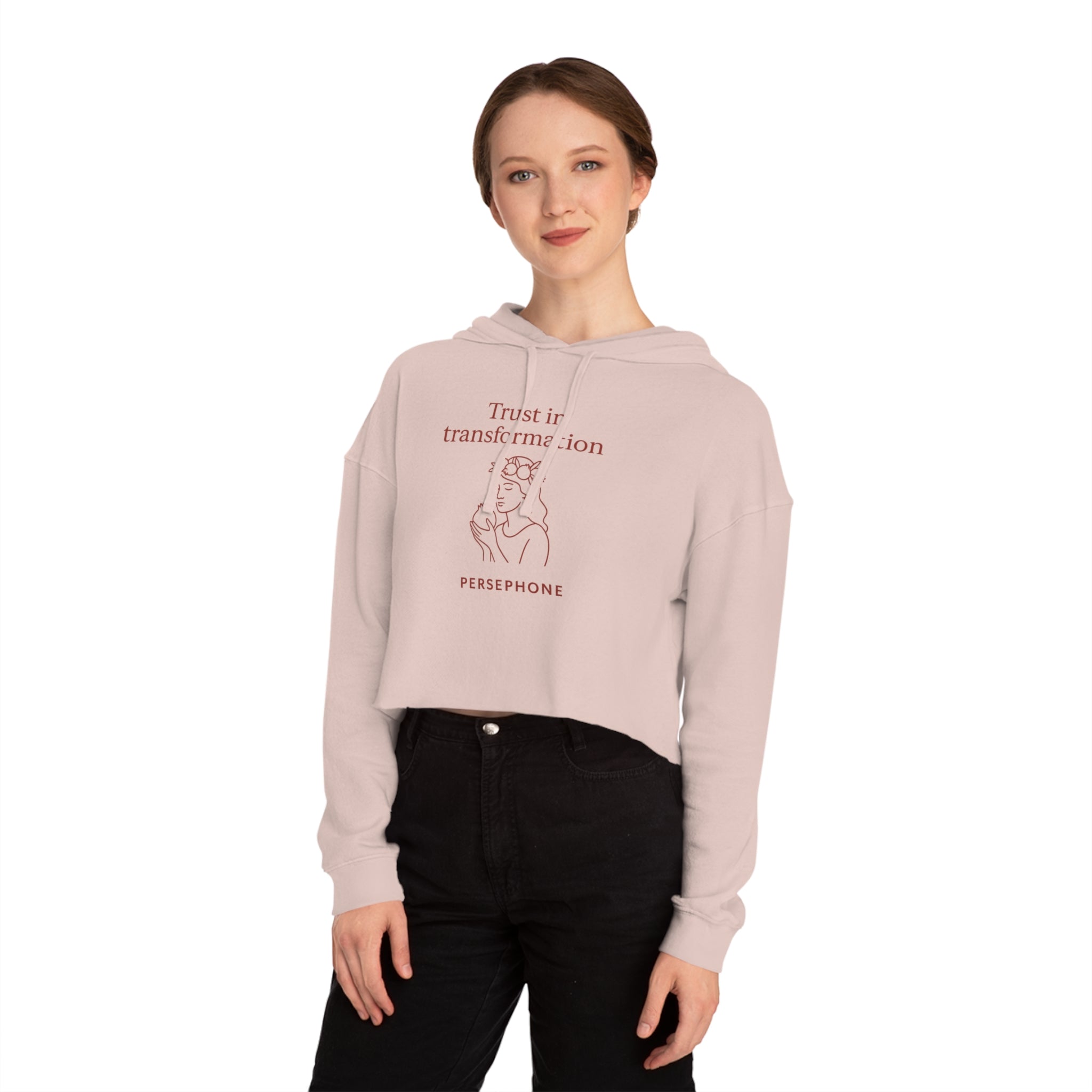 Goddess Empowerment - Cropped Sweatshirt - “I Bloom in Unexpected Places” Persephone Hoodie – Duality & Rebirth Apparel