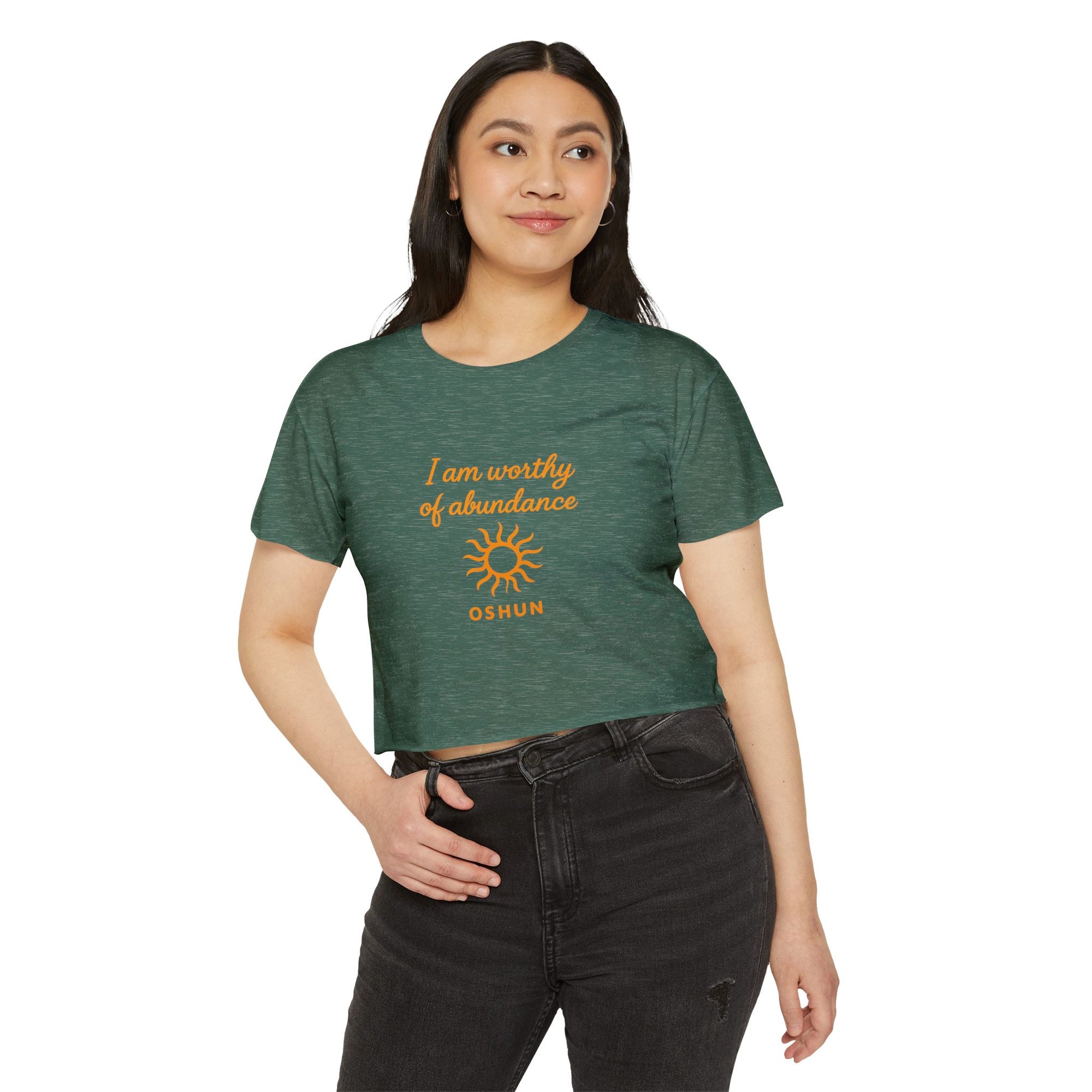 Goddess Empowerment - Cropped Tee |“I Am Worthy of Abundance” Oshun Tee – Sacred Self-Love Tee